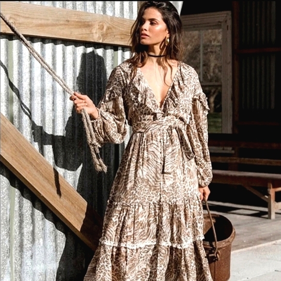 NWT Spell and the Gypsy Leopard Ada  Print Boho maxi dress size small - Picture 6 of 12